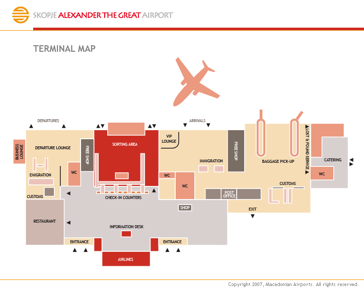 Схема международного аэропорта Скопье
