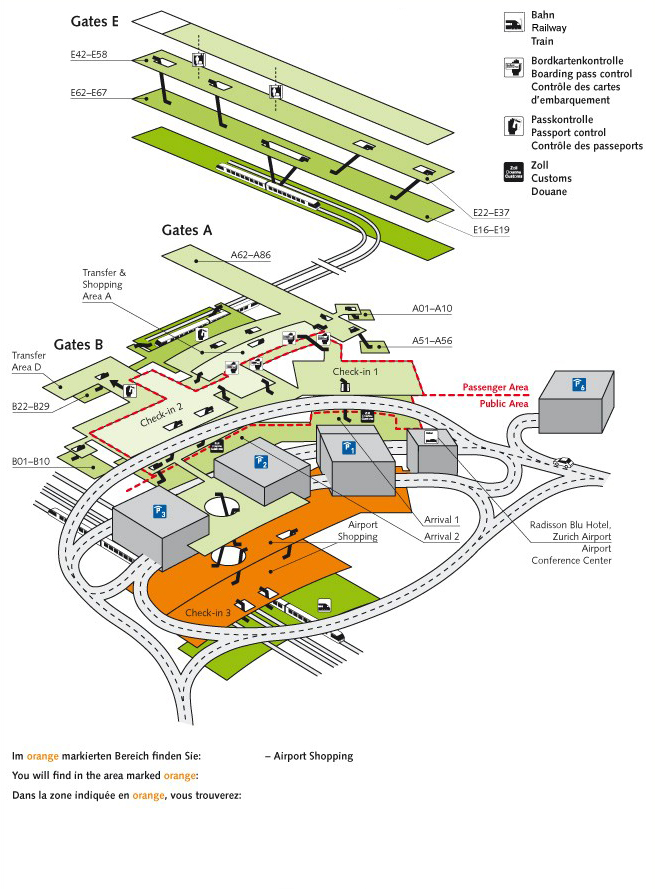 Схема международного аэропорта Цюриха