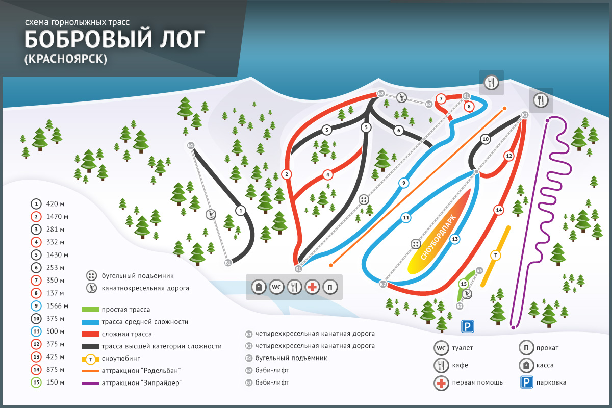 Карта трасс курорта Бобровый Лог